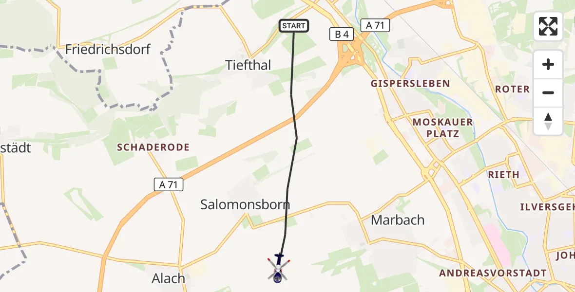 Flugroute Polizeihubschrauber Erfurt - Erfurt-Weimar Flughafen, 11 Mai 2026, 12:13