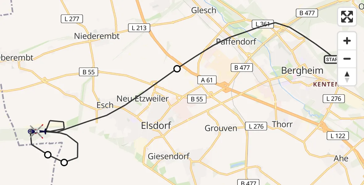 Flugroute Polizeihubschrauber Bergheim - Elsdorf, 11 Mai 2026, 12:14