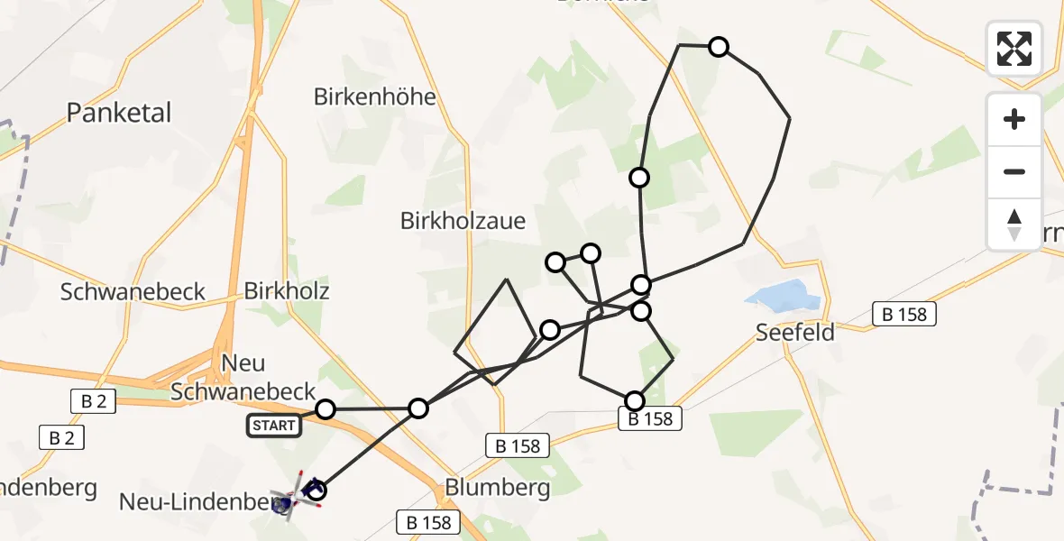 Flugroute Polizeihubschrauber Panketal - Ahrensfelde Hubschrauberlandeplatz, 11 Mai 2026, 12:22