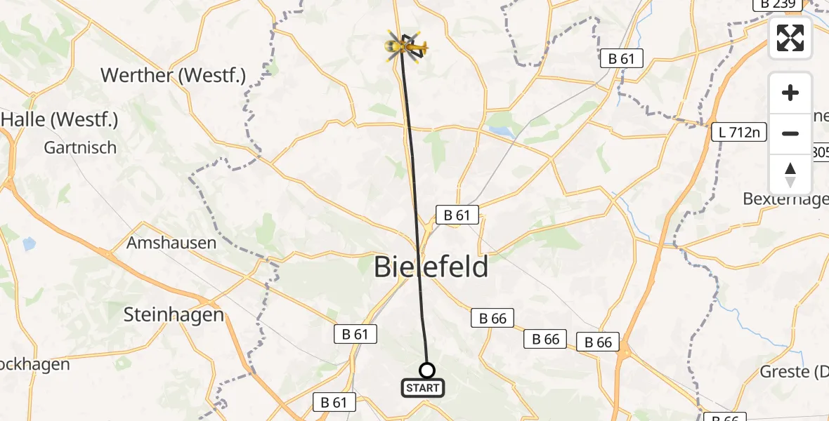 Flugroute Rettungshubschrauber Luftrettungszentrum Bielefeld - Bielefeld, 11 Mai 2026, 12:24