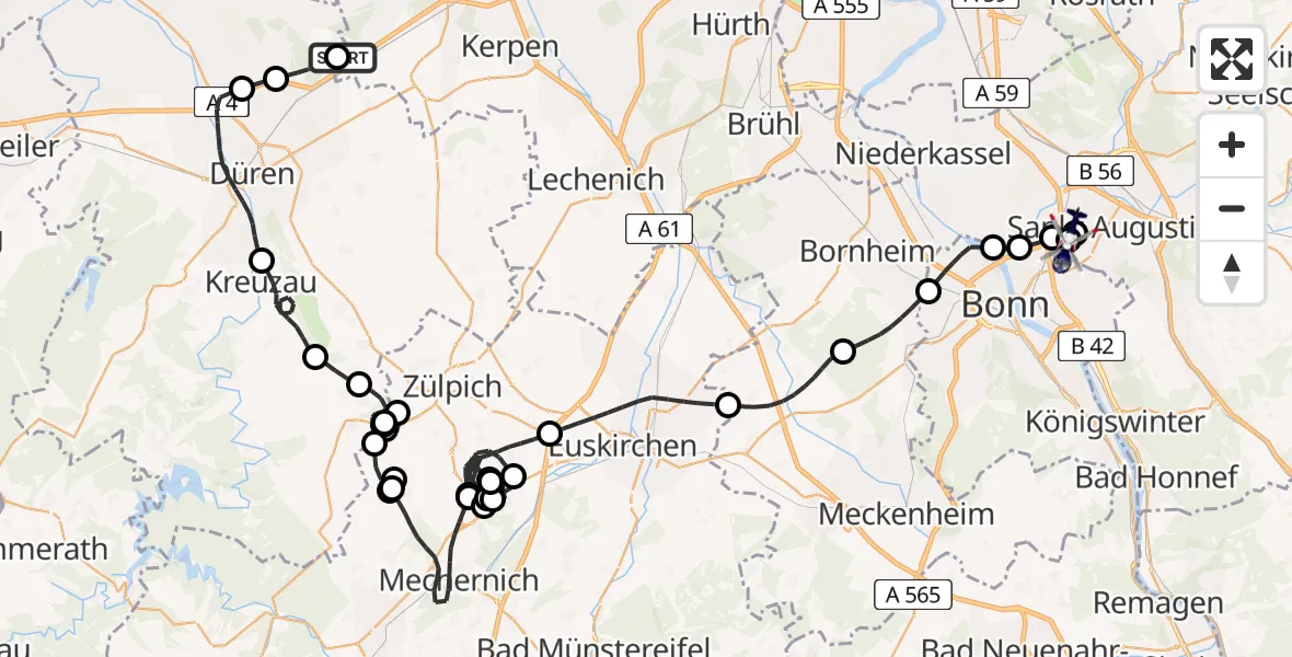 Flugroute Polizeihubschrauber Kerpen - Sankt Augustin, 11 Mai 2026, 12:26
