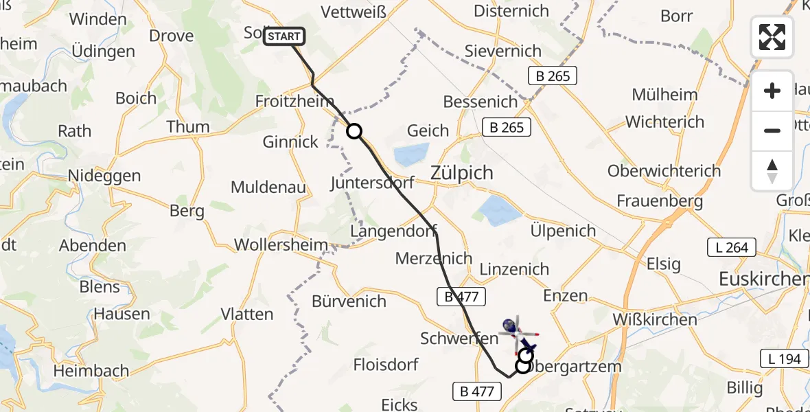 Flugroute Polizeihubschrauber Vettweiß - Zülpich, 11 Mai 2026, 12:28