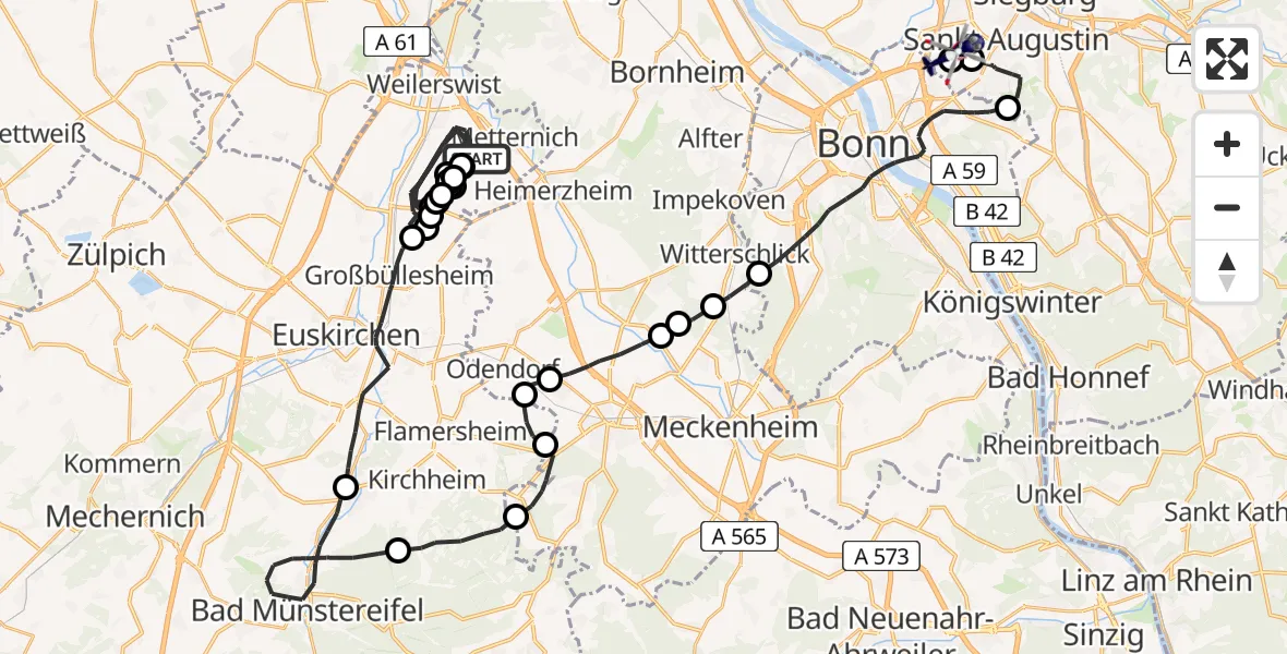 Flugroute Polizeihubschrauber Weilerswist - Bonn-Hangelar Flugplatz, 11 Mai 2026, 12:32