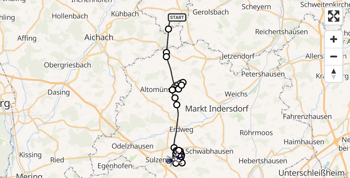 Flugroute Polizeihubschrauber Gachenbach - Sulzemoos, 11 Mai 2026, 12:34