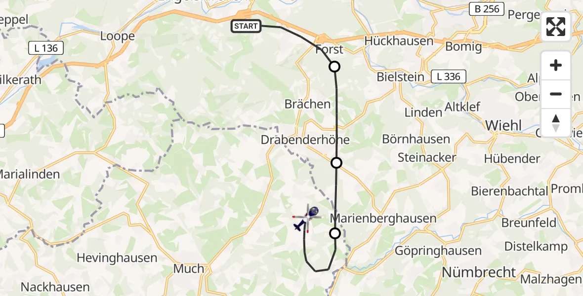 Flugroute Polizeihubschrauber Engelskirchen - Much, 11 Mai 2026, 12:41