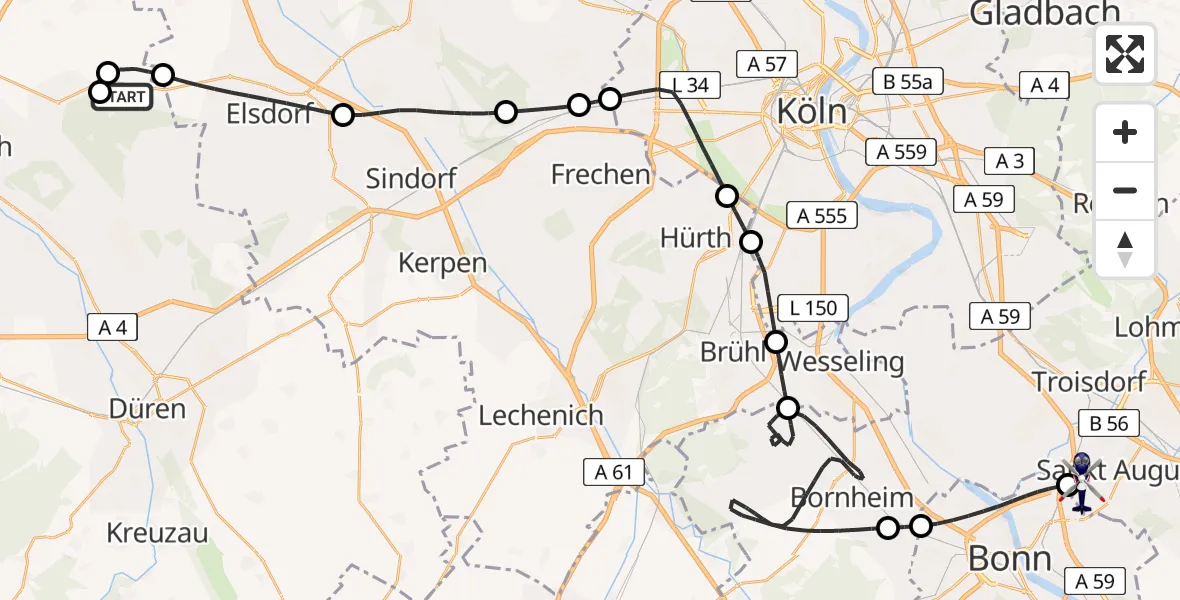 Flugroute Polizeihubschrauber Titz - Sankt Augustin, 11 Mai 2026, 12:47