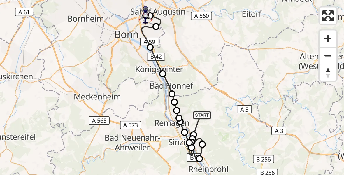 Flugroute Polizeihubschrauber Linz am Rhein - Sankt Augustin, 11 Mai 2026, 12:55