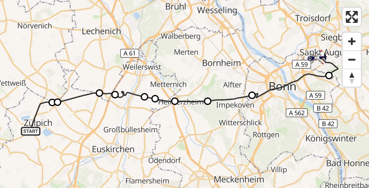 Flugroute Polizeihubschrauber Zülpich - Bonn-Hangelar Flugplatz, 11 Mai 2026, 13:08