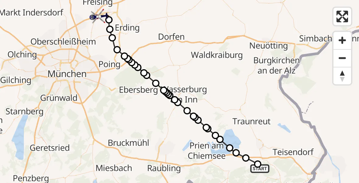 Flugroute Polizeihubschrauber Siegsdorf - München Flughafen, 11 Mai 2026, 13:14