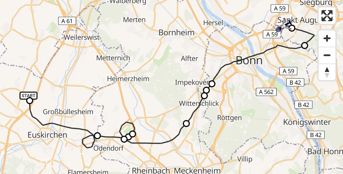 Flugroute Polizeihubschrauber Zülpich - Bonn-Hangelar Flugplatz, 11 Mai 2026, 13:22