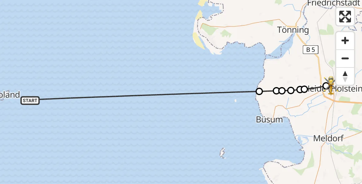Flugroute Ambulanzhubschrauber North Sea - Heide, 11 Mai 2026, 13:34