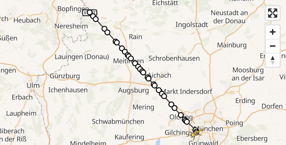 Flugroute Rettungshubschrauber Nördlingen - DRF Air Rescue München Hubschrauberlandeplatz, 11 Mai 2026, 13:35