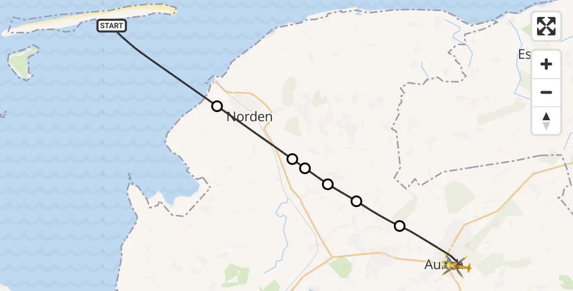 Flugroute Rettungshubschrauber Noordzee - Aurich, 11 Mai 2026, 13:38