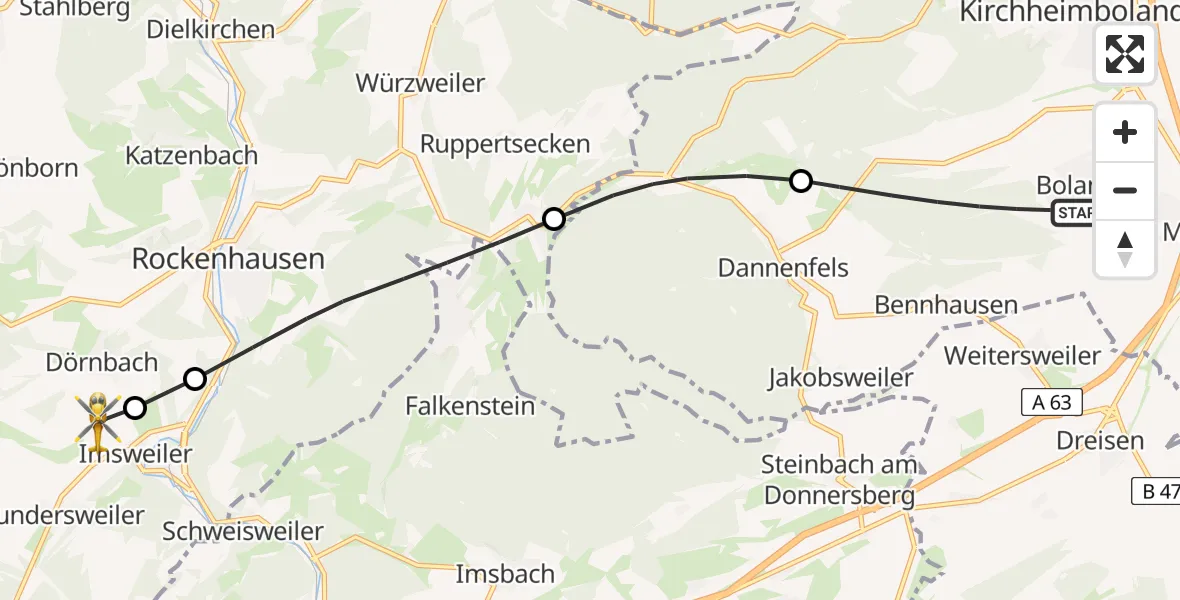 Flugroute Rettungshubschrauber Bolanden - Imsweiler UL, 11 Mai 2026, 13:39