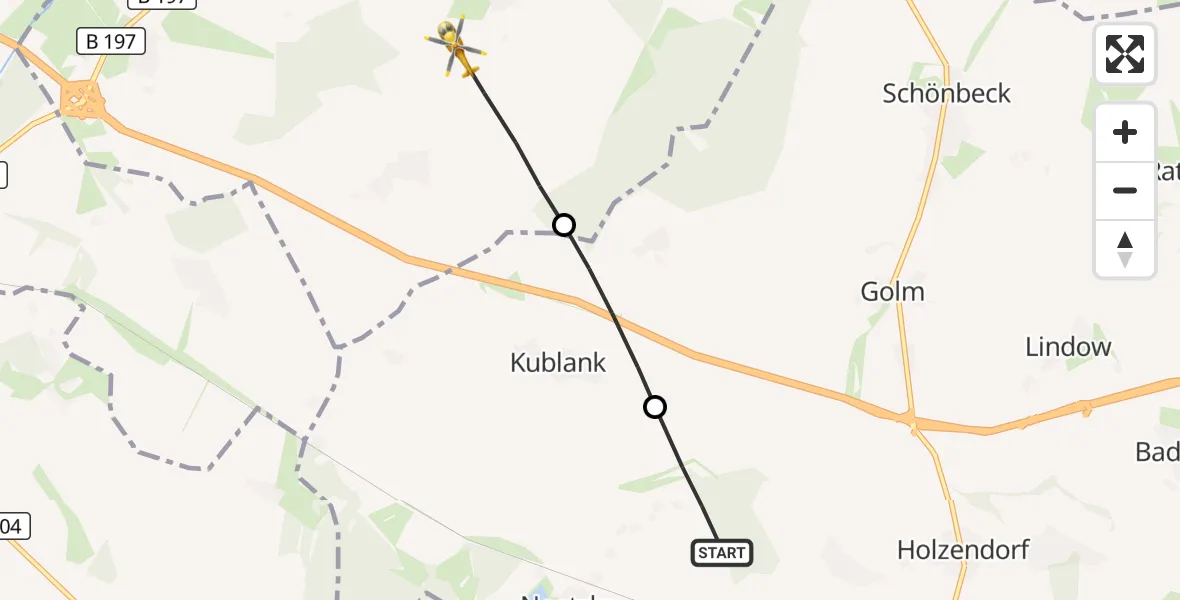 Flugroute Rettungshubschrauber Neetzka - Friedland, 11 Mai 2026, 13:40