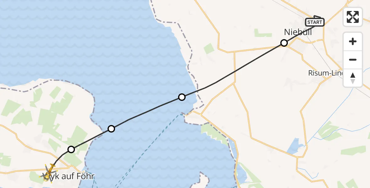 Flugroute Rettungshubschrauber Niebüll - Wrixum, 11 Mai 2026, 13:44