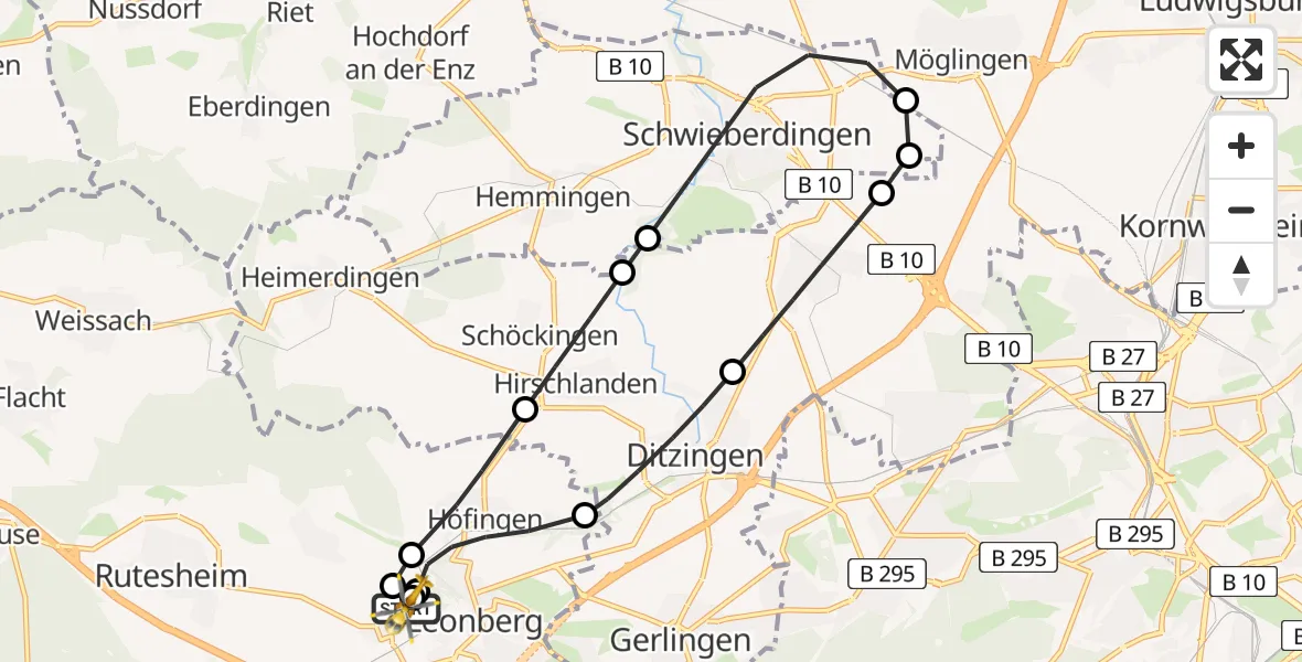 Flugroute Rettungshubschrauber Leonberg Hospital - Leonberg Hospital, 11 Mai 2026, 13:47