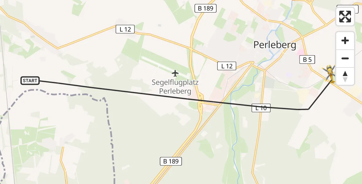 Flugroute Rettungshubschrauber Perleberg - Perleberg, 11 Mai 2026, 13:50