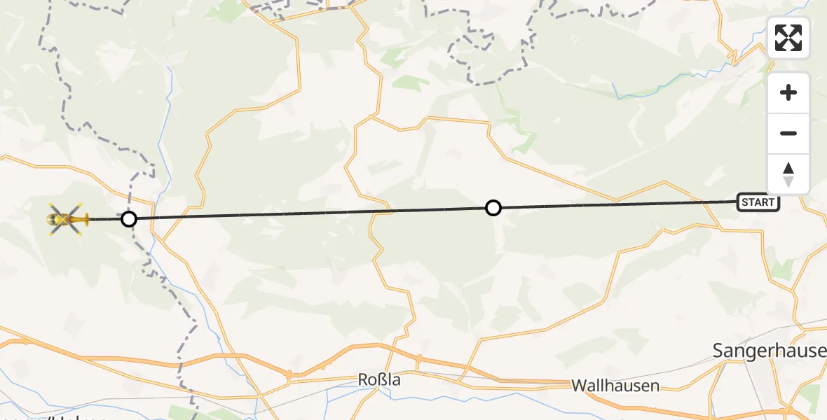 Flugroute Rettungshubschrauber Sangerhausen - Nordhausen, 11 Mai 2026, 13:50