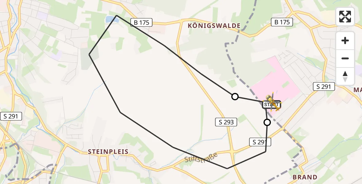 Flugroute Rettungshubschrauber ADAC Air Rescue Station Zwickau Hubschrauberlandeplatz - ADAC Air Rescue Station Zwickau Hubschrauberlandeplatz, 11 Mai 2026, 13:59