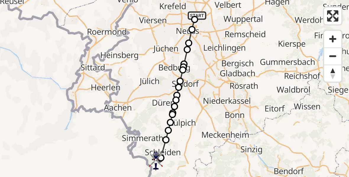 Flugroute Polizeihubschrauber Düsseldorf Flughafen - Hellenthal, 11 Mai 2026, 14:00