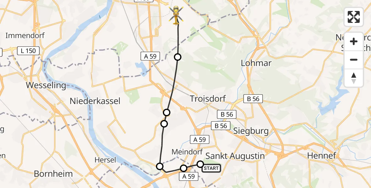 Flugroute Rettungshubschrauber Bonn-Hangelar Flugplatz - Köln Bonn Flughafen, 11 Mai 2026, 14:01