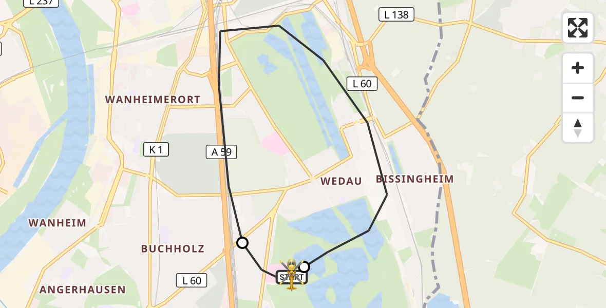 Flugroute Rettungshubschrauber Duisburg Air Rescue Hubschrauberlandeplatz (Christoph 9) - Duisburg Air Rescue Hubschrauberlandeplatz (Christoph 9), 11 Mai 2026, 14:06