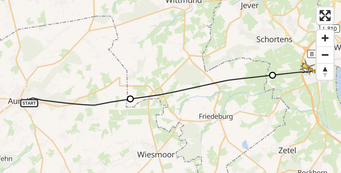 Flugroute Rettungshubschrauber Aurich - Sande, 11 Mai 2026, 14:06