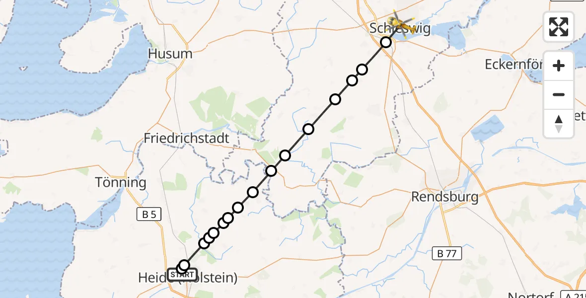 Flugroute Ambulanzhubschrauber Heide - Schleswig, 11 Mai 2026, 14:31
