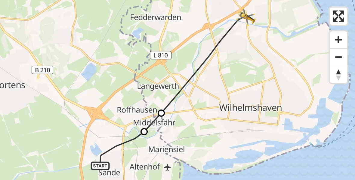 Flugroute Rettungshubschrauber Sande - Wilhelmshaven, 11 Mai 2026, 14:32