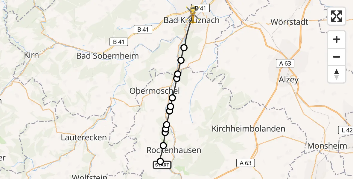 Flugroute Rettungshubschrauber Imsweiler UL - Bad Kreuznach, 11 Mai 2026, 14:33