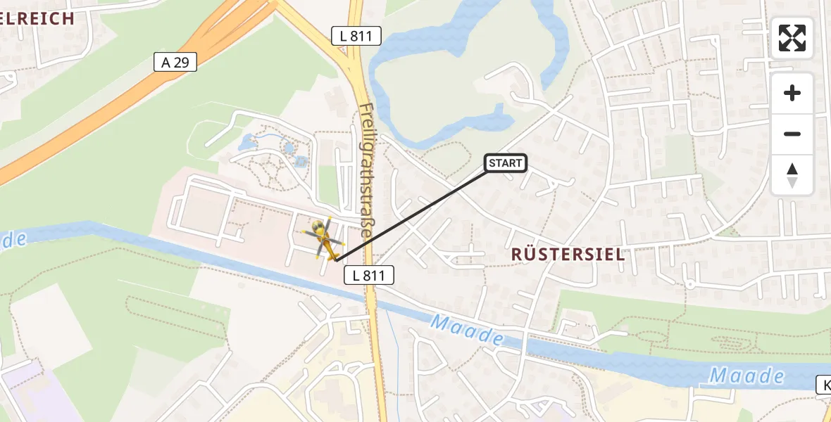 Flugroute Rettungshubschrauber Wilhelmshaven - Wilhelmshaven, 11 Mai 2026, 14:38