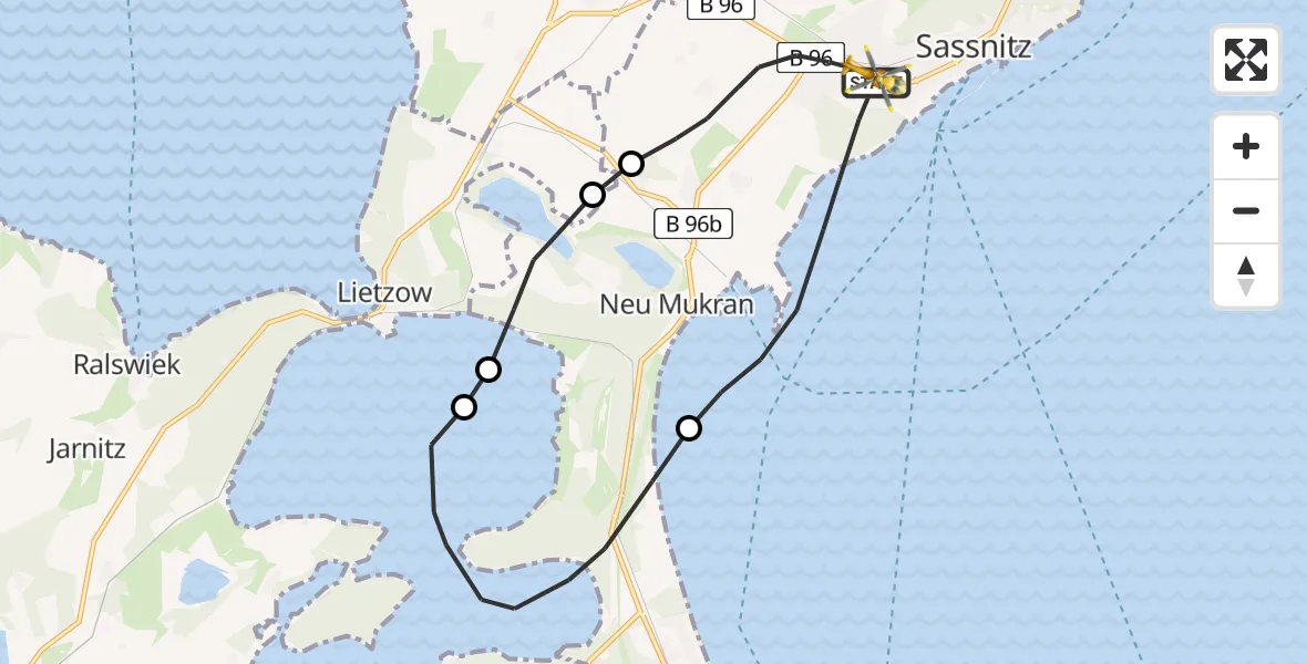 Flugroute Rettungshubschrauber Sassnitz - Sassnitz, 11 Mai 2026, 14:52