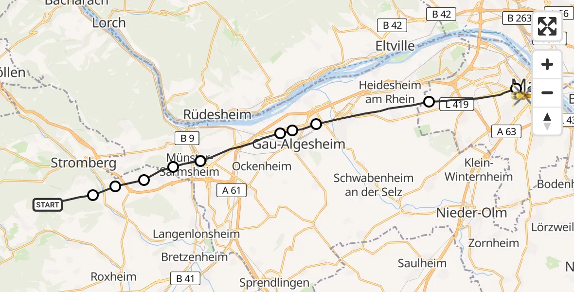 Flugroute Rettungshubschrauber Schöneberg - Mainz, 11 Mai 2026, 14:53