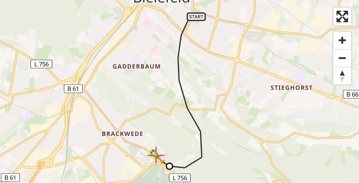 Flugroute Rettungshubschrauber Bielefeld - Luftrettungszentrum Bielefeld, 11 Mai 2026, 14:54