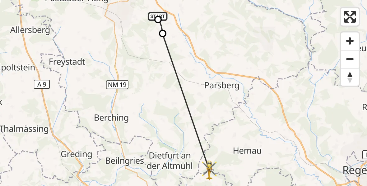 Flugroute Rettungshubschrauber Neumarkt i.d.OPf. - Riedenburg, 11 Mai 2026, 14:55