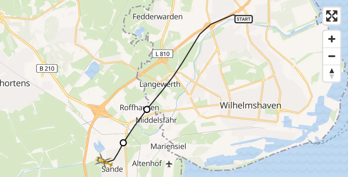 Flugroute Rettungshubschrauber Wilhelmshaven - Sande, 11 Mai 2026, 14:59