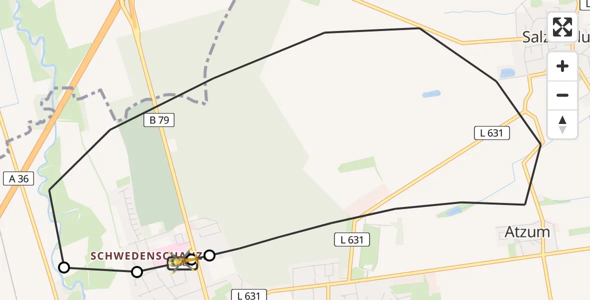 Flugroute Rettungshubschrauber Wolfenbüttel Municipal Hospital Heliport (Christoph 30) - Wolfenbüttel Municipal Hospital Heliport (Christoph 30), 11 Mai 2026, 14:59
