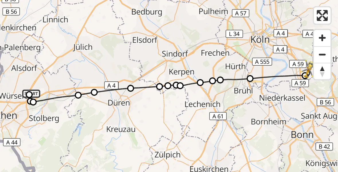 Flugroute Rettungshubschrauber Aachen-Merzbrück Flughafen - Köln Bonn Flughafen, 11 Mai 2026, 15:01