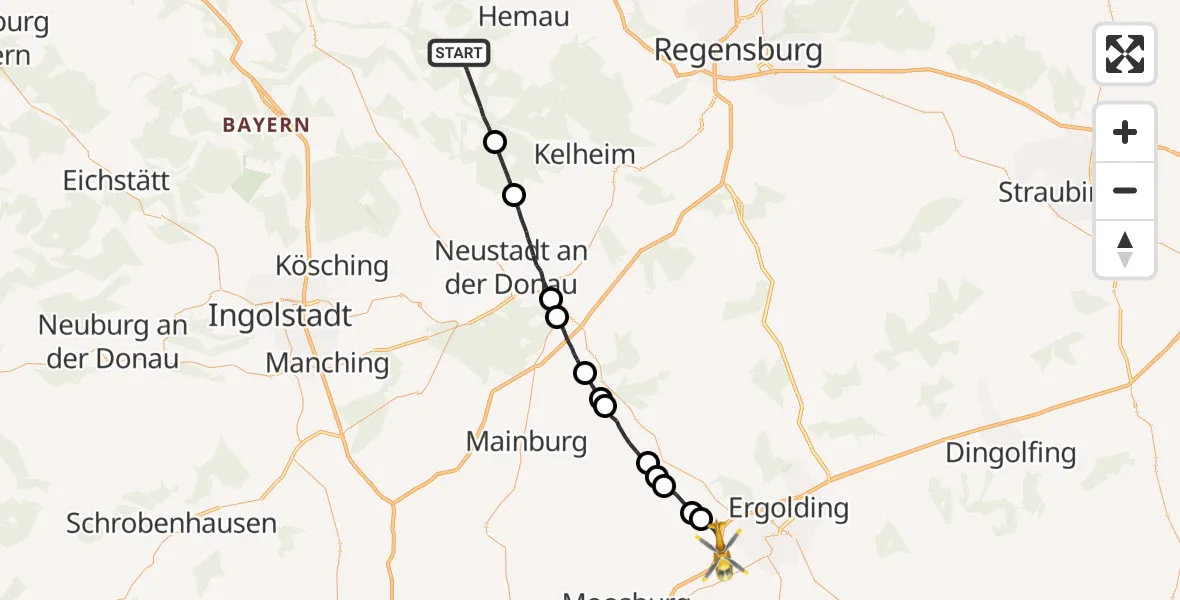 Flugroute Rettungshubschrauber Riedenburg - Landshut, 11 Mai 2026, 15:03