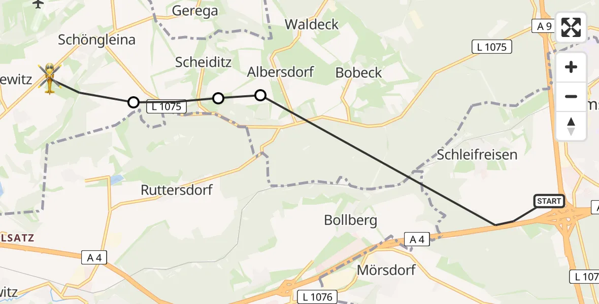 Flugroute Rettungshubschrauber Schleifreisen - Schlöben, 11 Mai 2026, 15:12