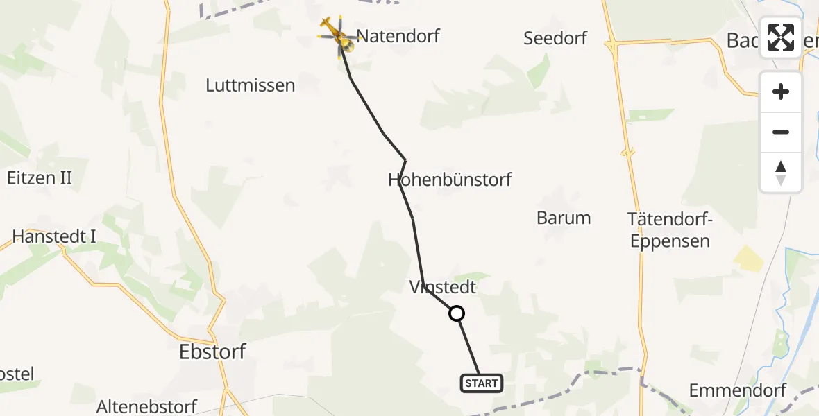 Flugroute Rettungshubschrauber Barum - Natendorf, 11 Mai 2026, 15:19