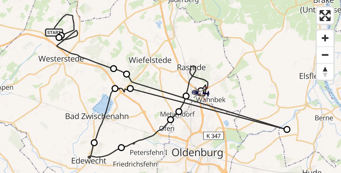 Flugroute Polizeihubschrauber Westerstede - Oldenburg Police Hubschrauberlandeplatz, 11 Mai 2026, 15:23
