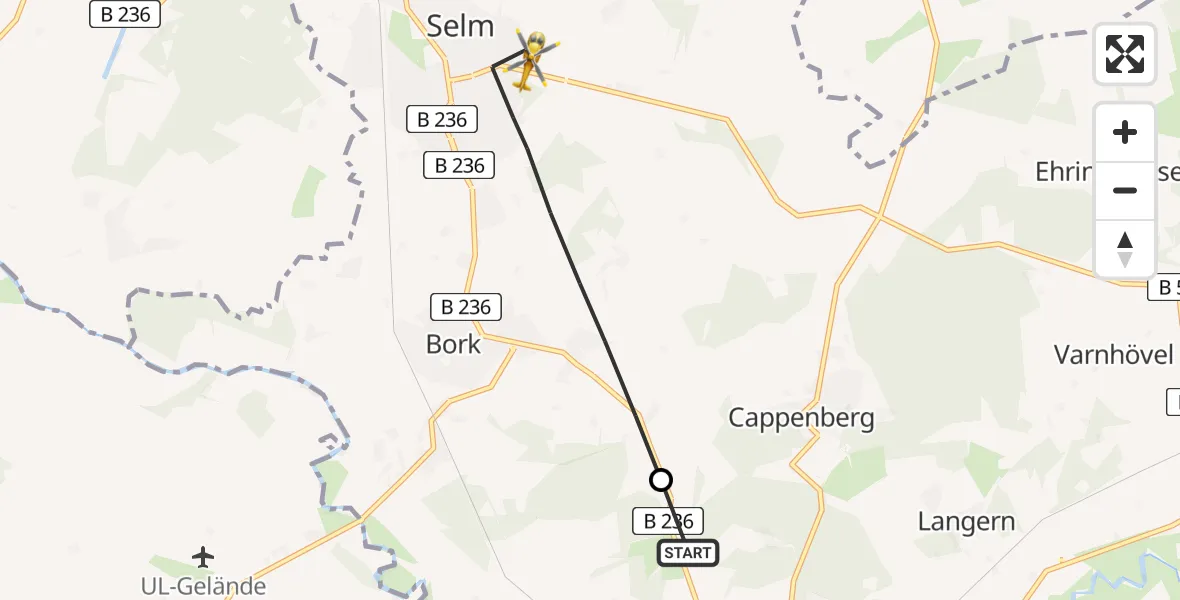 Flugroute Rettungshubschrauber Lünen - Selm, 11 Mai 2026, 15:23