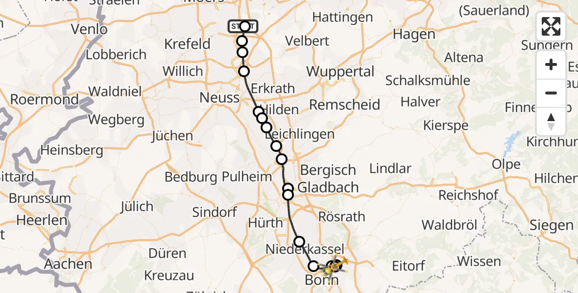 Flugroute Rettungshubschrauber Duisburg Air Rescue Hubschrauberlandeplatz (Christoph 9) - Sankt Augustin, 11 Mai 2026, 15:36