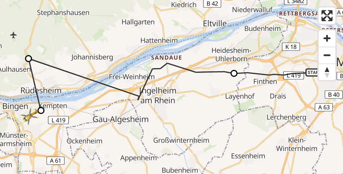 Flugroute Rettungshubschrauber Mainz - Bingen am Rhein, 11 Mai 2026, 15:48