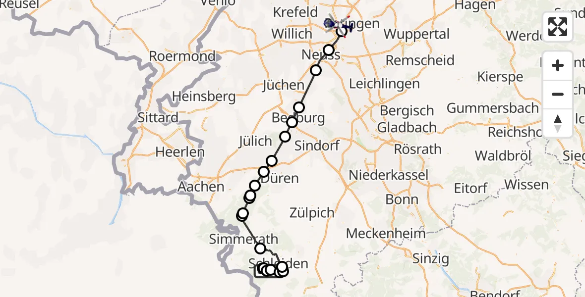 Flugroute Polizeihubschrauber Schleiden - Düsseldorf Flughafen, 11 Mai 2026, 15:57