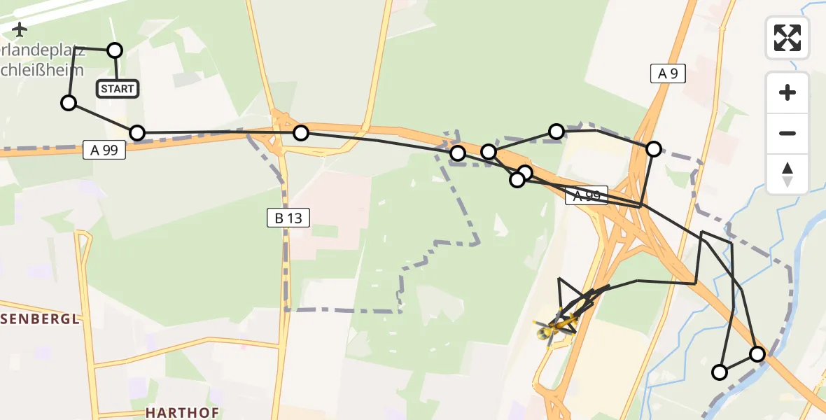 Flugroute Rettungshubschrauber Oberschleißheim - München, 11 Mai 2026, 15:59