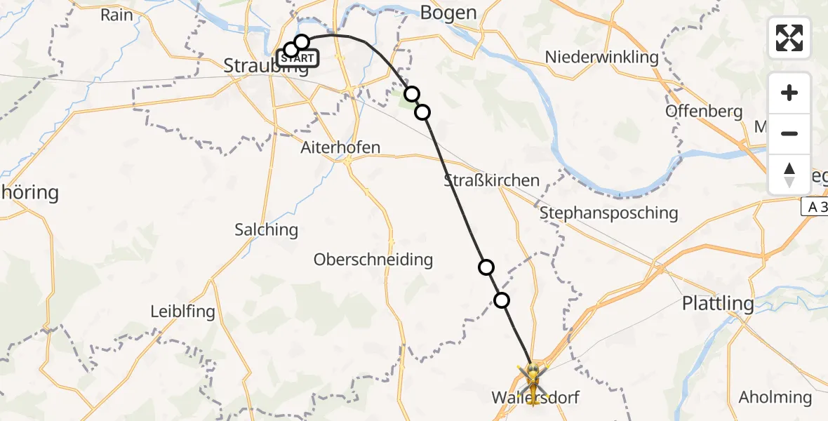 Flugroute Rettungshubschrauber Sankt Elisabeth Hospital Straubing - Wallersdorf, 11 Mai 2026, 16:11