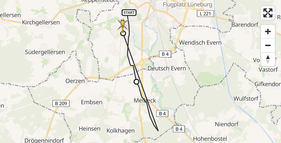 Flugroute Rettungshubschrauber Lüneburg - Lüneburg, 11 Mai 2026, 16:16